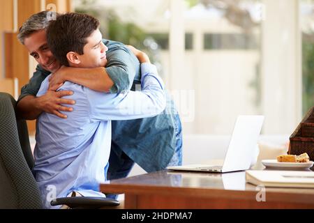 father, embracing, son, dad, fathers, cuddling, hug, hugging, sons Stock Photo