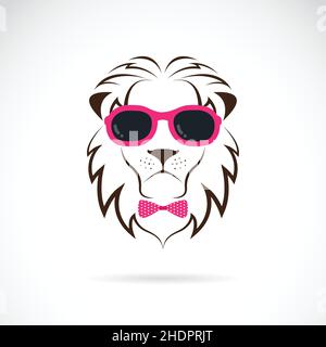 Vector of lion wearing sunglasses on white background. Easy editable layered vector illustration. Stock Vector