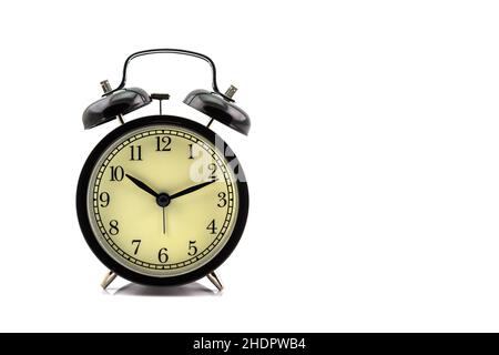 Retro alarm clock isolated on white background Stock Photo