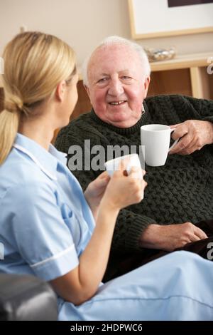 senior, coffee, nursing home  , caregiver, home visit, elderly, old, seniors, coffees, elderly care, nursing homes, care workers, caregivers, Stock Photo