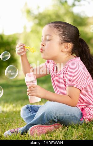 girl, childhood, bubble wand, girls, childhoods, children, kid, kids, bubble wands Stock Photo