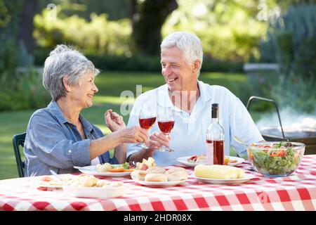 red wine, toast, older couple, red wines, toasts, older couples Stock Photo