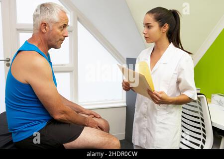 patient, doctor, diagnosis, sports injury, patients, doctors, injury, sports injuries Stock Photo