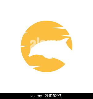 sunset with dolphin jump logo design vector graphic symbol icon illustration creative idea Stock Vector