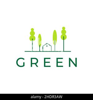 line green home and park with trees logo design vector graphic symbol icon illustration creative idea Stock Vector
