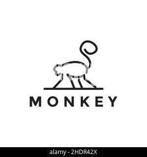isolated animal line walking monkey on tree logo design vector graphic symbol icon illustration creative idea Stock Vector