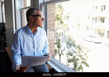 businessman, pensive, coffee time, boss, businessmen, executive, executives, leader, leaders, manager, pensives, coffee break Stock Photo