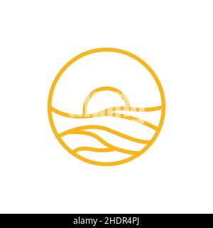 circle line with desert and sunset logo design vector graphic symbol icon illustration creative idea Stock Vector