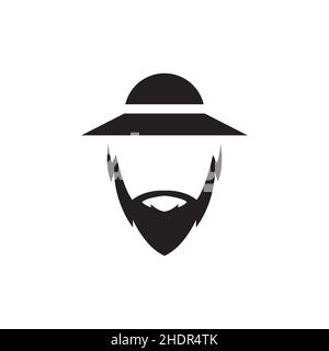 long beard man with hat logo design vector graphic symbol icon illustration creative idea Stock Vector