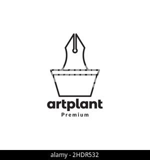 plant pot with pen art creative logo design vector graphic symbol icon illustration creative idea Stock Vector