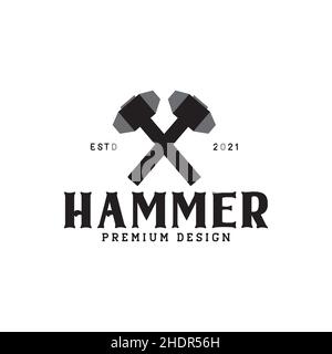 vintage cross hammer rock logo design vector graphic symbol icon illustration creative idea Stock Vector