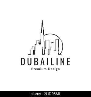 continuous line dubai city building logo design vector graphic symbol icon illustration creative idea Stock Vector