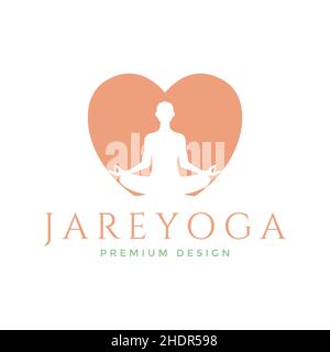 love shape with woman yoga logo design vector graphic symbol icon illustration creative idea Stock Vector