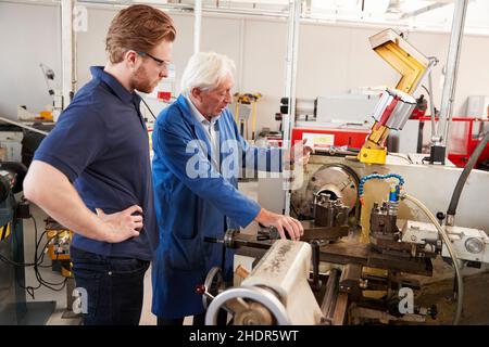 apprentice, engineering, workshop, metalworking, master, apprentices, workshops, adept, boss, foreman, lord, masters, technician Stock Photo
