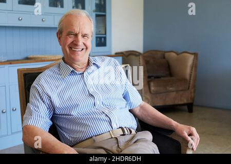 senior, home, relaxed, satisfied, elderly, old, seniors, homes, relax, relaxation, contents Stock Photo