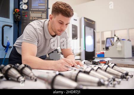 planning, apprentice, engineering, workpiece, apprentices, workpieces Stock Photo