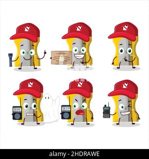Ghost hunter cartoon yellow pencil sharpener character using camera. Vector illustration Stock Vector