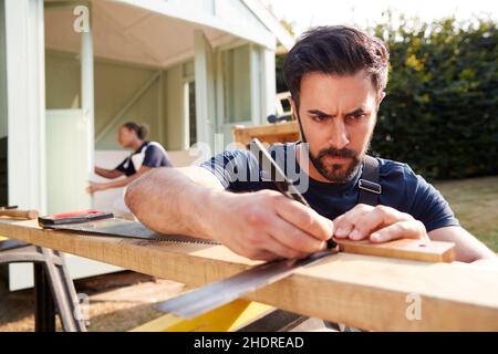 building activity, carpenter, garden arbor, building, constructing, carpenters, arbors, bower Stock Photo