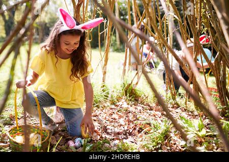 girl, easter, easter egg, finding, girls, easters, easter eggs Stock Photo