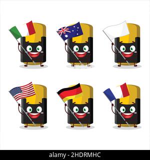 Yellow highlighter cartoon character bring the flags of various countries. Vector illustration Stock Vector