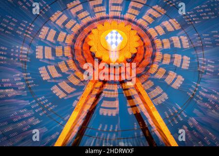 blurred motion, ferris wheel, neon light, blur, blured, blurred motions, blurring, ferris wheels, neon lights Stock Photo