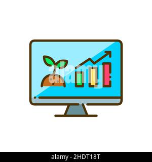 Plant and soil infographic on a laptop. Pixel perfect, editable stroke color icon Stock Vector