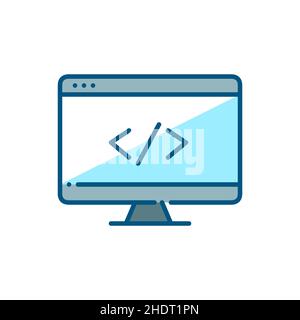 Programming icon. Web coding in a browser on a computer screen. Pixel perfect, editable stroke color icon Stock Vector