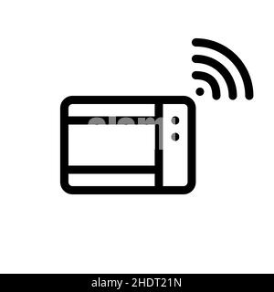Smart wireless connection microwave oven. Minimal line art pixel perfect, editable stroke icon Stock Vector