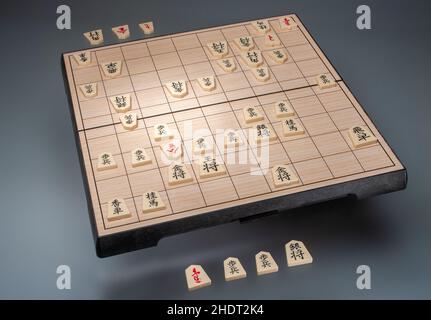 Shogi  a sort of  Japanese chess or the Game of Generals. A two-player strategy board game. Stock Photo