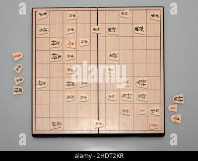 Shogi  a sort of  Japanese chess or the Game of Generals. A two-player strategy board game. Stock Photo