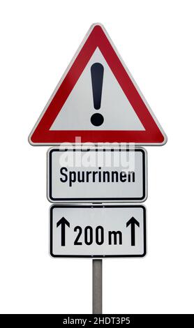 traffic sign, warning, lane grooves, road sign, road signs, traffic signs Stock Photo