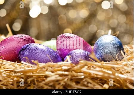 easter nest, chocolate egg, easters, chocolate eggs Stock Photo