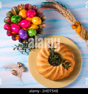 easter eggs, easter decoration, sponge cake, easter egg, easter decorations, sponge cakes Stock Photo