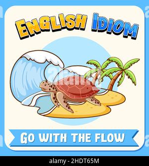 English idiom with picture description for go with the flow illustration Stock Vector