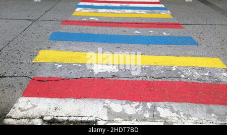 multi colored, crosswalk, multi coloreds, crosswalks Stock Photo