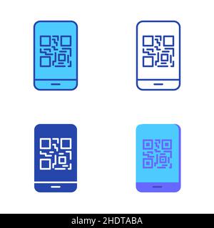 Mobile phone with qr code icon set in flat and line style. Identification technology symbol. Vector illustration. Stock Vector