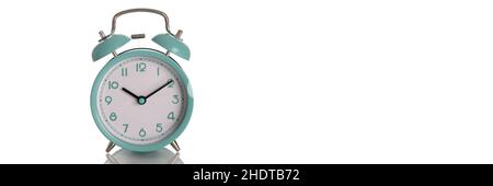 Alarm clock blue mint color for ten in morning on white background Stock Photo