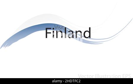 the slogan visit Finland with curved waves in watercolor style which are in the colors of the national flag. Vector Illustration Stock Vector