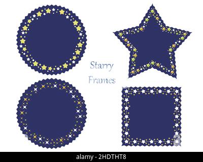 Set of star pattern frames isolated on a white background. Vector illustration. Stock Vector