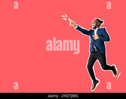 Happy Jumper Man Student. Trendy Male Collage Ad Stock Photo