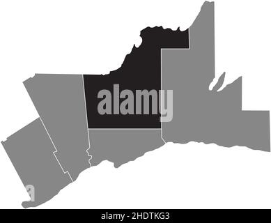 Black flat blank highlighted locator map of the YORK REGION inside gray administrative map of Greater Toronto Area Stock Vector