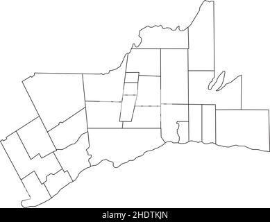 White flat blank vector administrative map of GREATER TORONTO AREA, ONTARIO, CANADA with black border lines of its municipalities Stock Vector