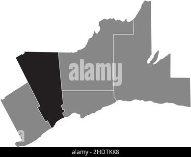 Black flat blank highlighted locator map of the PEEL REGION inside gray administrative map of Greater Toronto Area Stock Vector