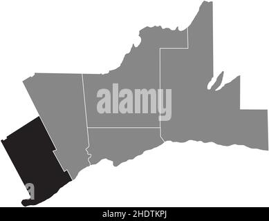 Black flat blank highlighted locator map of the HALTON REGION inside gray administrative map of Greater Toronto Area Stock Vector