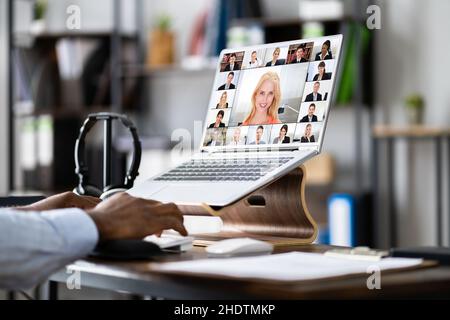 Online Video Conference Work Call Or Webinar Stock Photo
