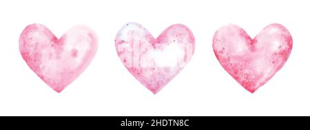 Hand-painted watercolor pink hearts set. Isolated on white background, hearts shape elements are perfect for Valentine's day cards or romantic Stock Vector