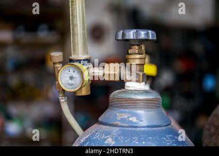 Close-up of acetylene gas cylinder used for welding Stock Photo