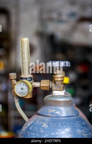 Close-up of acetylene gas cylinder used for welding Stock Photo