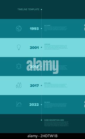 Stripped timeline template with big solid color blocks. Vector vertical Infographic Company Milestones Time line Template with blue color horizontal s Stock Vector