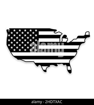 USA America flag in map symbol logo using accurate correct usa flag black and white vector isolated on white background Stock Vector